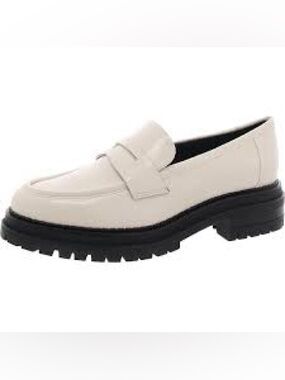 Calvin Klein Cream Leather Penny Loafer with Black Lug Sole
